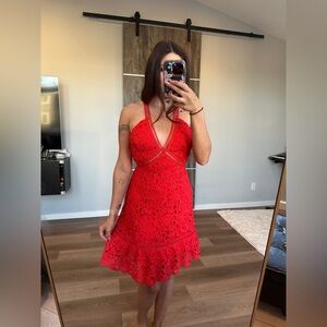 Revolve Astr the label plunge A-line lace crochet racerback dress| size small